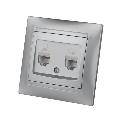 Розетка телефонная RJ11 + компьютерная RJ45 серебр. металлик 