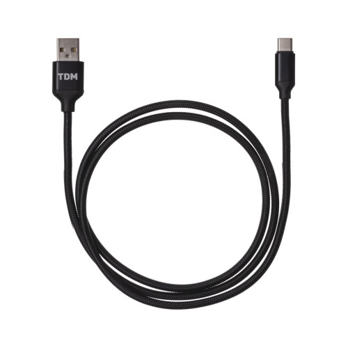 Дата-кабель, ДК 8, USB - USB Type-C, 1 м, тканевая оплетка, черный, TDM