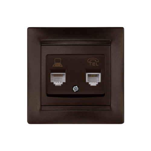 Розетка телефонная RJ11 + компьютерная RJ45 шоколад 