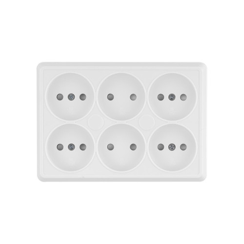 Розетка шестиместная 2П открытой установки IP20 10A с защитными шторками белая 