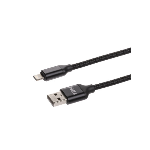 Дата-кабель, ДК 9, USB - Lightning, 1 м, тканевая оплетка, черный, TDM