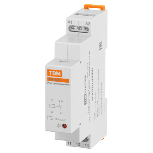 Реле промежуточное РЭК-1М/1 16А  12В АС/DC (DIN-рейка, 1р-контакт) TDM