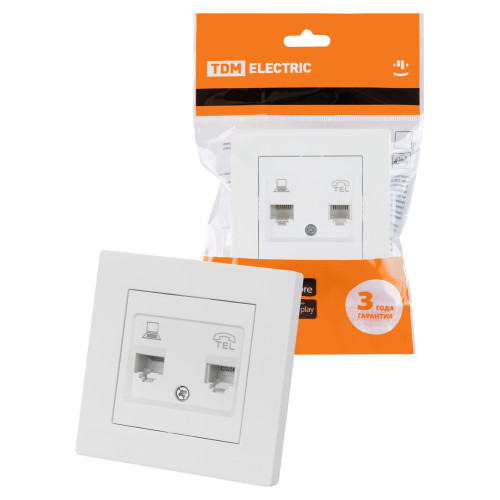 Розетка телефонная RJ11 + компьютерная RJ45 белая 