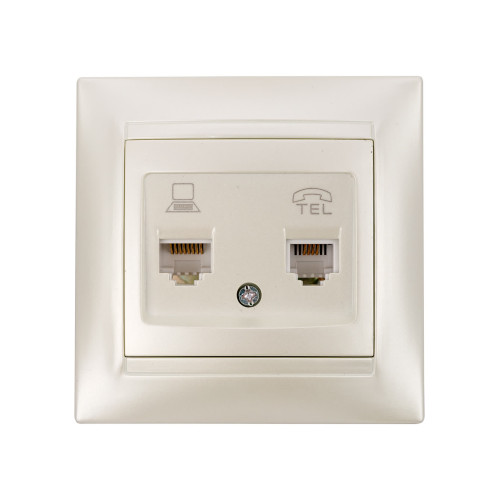 Розетка телефонная RJ11 + компьютерная RJ45 перламутр 