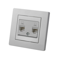 Розетка компьютерная двойная RJ45 серебр. металлик