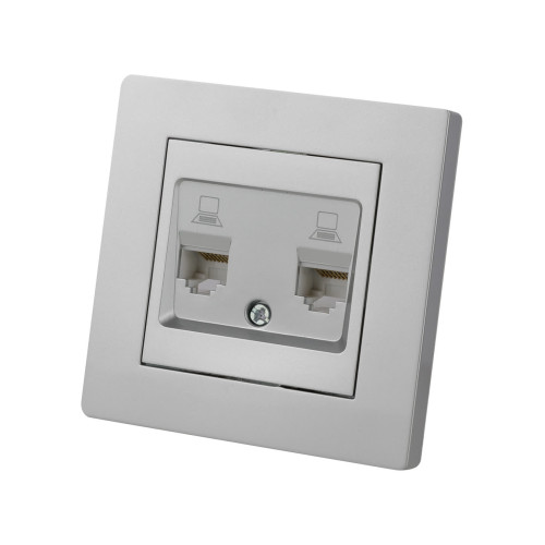 Розетка компьютерная двойная RJ45 серебр. металлик 