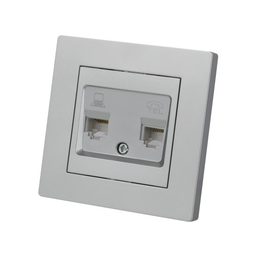 Розетка телефонная RJ11 + компьютерная RJ45 серебр. металлик 