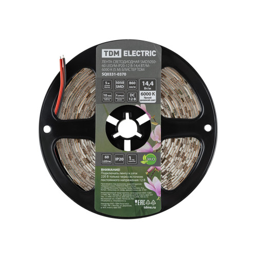 Лента светодиодная SMD5050-60 LED/м-IP20-12 В-14,4 Вт/м-6000 К (5 м) блистер TDM