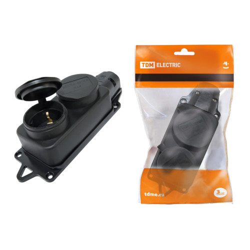 Розетка двухместная с заглушками каучук 2Р+РЕ 16А 250В IP44 TDM