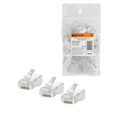 Разъем RJ-45 UTP для кабеля кат. 6, 8P8C (100шт) TDM