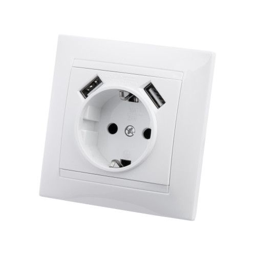 Розетка 2П+З 16А 250В + 2 USB порта 2,1А 5В белая 