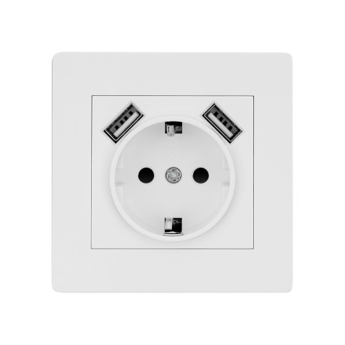 Розетка 2П+З 16А 250В + 2 USB порта 2,1А 5В белая 