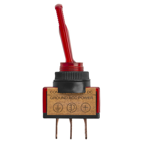 Выключатель-тумблер ASW-13D 1P 12В AC/DC 20А (3c) ON-OFF с фиксацией с красной LED подсветкой TDM