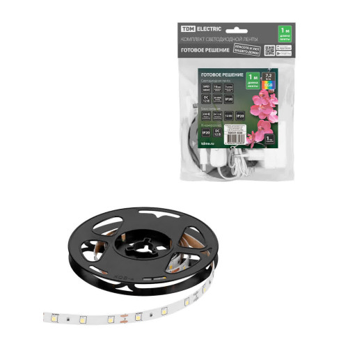 Комплект светодиодной ленты SMD5050-30 LED/м-12 В-7,2 Вт/м-IP20-RGB (1 м), 12 Вт, IR-контроллер TDM