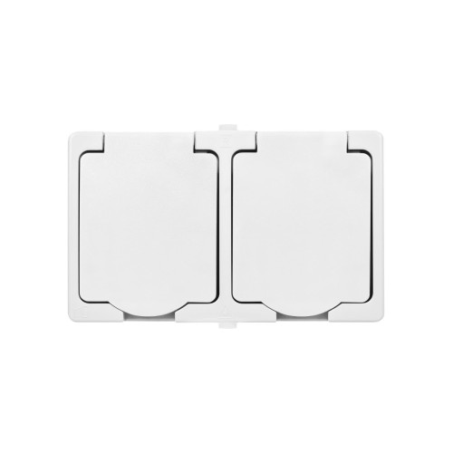 Розетка двойная 2П+З (горизонтальная) открытой установки IP54 16А белая 