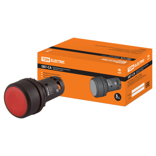 Кнопка SB7-CAL45 с фиксацией, 1НО+1НЗ, d22 мм, красная, IP54 TDM