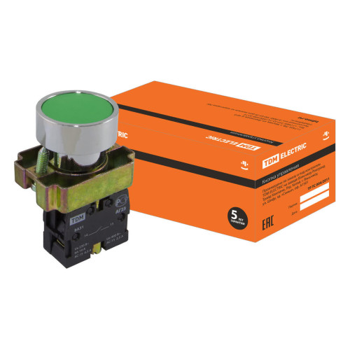 Кнопка SB2-BА31 с возвратом, 1НО, d22 мм, зеленая, IP40 TDM