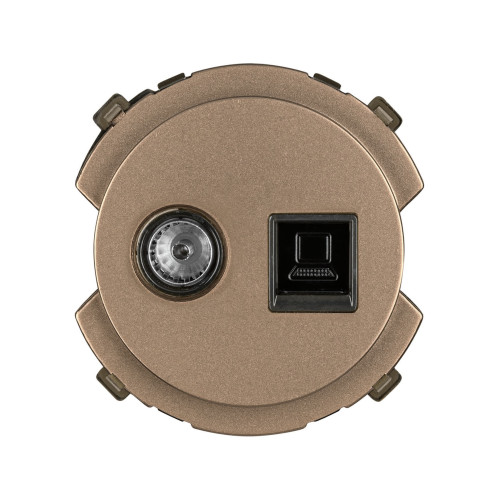 Розетка компьютерная RJ45 + TV розетка оконечная бронза, 
