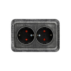 Розетка угловая двойная 2П+3 открытой установки с з/ш IP20 250В 16А серебро