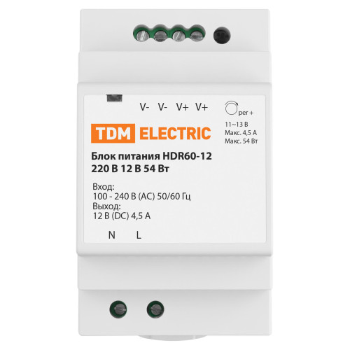 Блок питания HDR60-12, 220 В, 12 В, 54 Вт (на DIN-рейку) TDM