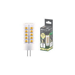 Лампа светодиодная G4-3 Вт-AC/DC 12 В-3000 К, SMD, 16x43 мм TDM