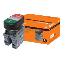 Кнопка двойная MPD2-11С (зеленая/красная) (LED) в сборе d22мм/24В (I/O) линза прозрачная TDM