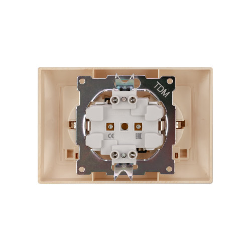 Розетка двойная 2П+З 16А 250В IP44 с защ. шт. с  крышкой сосна 