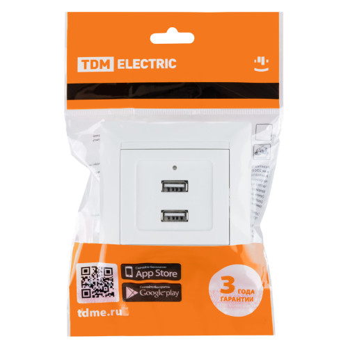 Розетка 2USB порт 2,1А 5В белая 