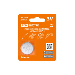 Элемент питания CR2032 Lithium 3V BP-1 TDM