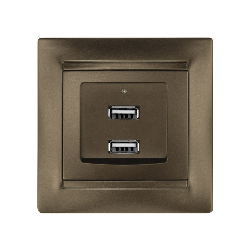 Розетка 2USB порт 2,1А 5В бронза 