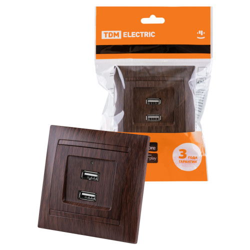 Розетка 2USB порт 2,1А 5В венге 