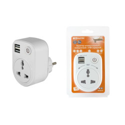 Адаптер универсальный поворотный с/з 250В 16А + 2USB 2.1A белый TDM