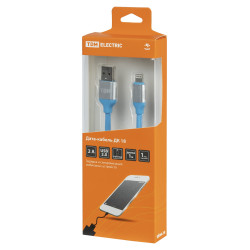 Дата-кабель, ДК 18, USB - Lightning, 1 м, силиконовая оплетка, голубой, TDM