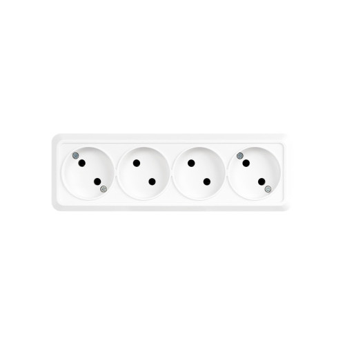 Розетка 4-х местная горизонтальная 2П открытой установки IP20 10A белая 