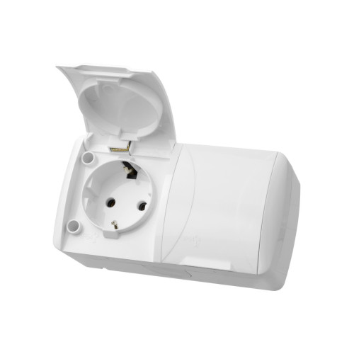 Розетка двойная 2П+3 открытой установки IP54 16А с крышкой белая 