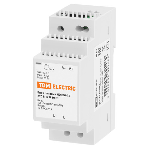 Блок питания HDR30-12, 220 В, 12 В, 30 Вт (на DIN-рейку) TDM