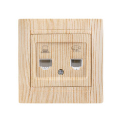Розетка телефонная RJ11 + компьютерная RJ45 сосна