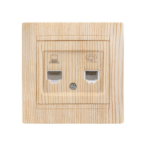 Розетка телефонная RJ11 + компьютерная RJ45 сосна 
