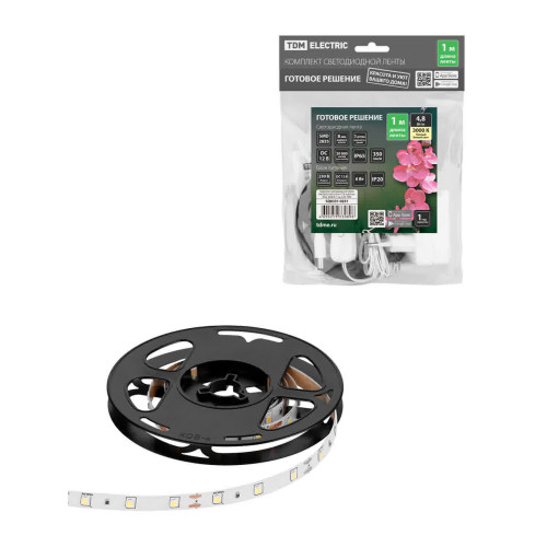Комплект светодиодной ленты SMD2835-60 LED/м-12 В-4,8 Вт/м-IP65-3000 К (1 м), 6 Вт TDM