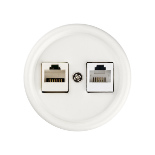 Розетка телефонная RJ11 + компьютерная RJ45 белая «Болонь» TDM