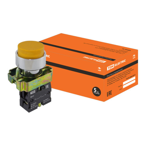 Кнопка SB2-BL51 с возвратом, 1НО, d22 мм, желтая, IP40 TDM