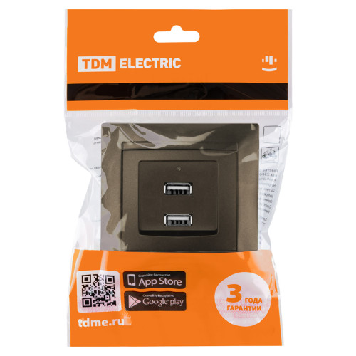 Розетка 2USB порт 2,1А 5В бронза 