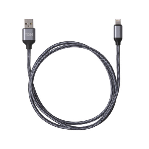 Дата-кабель, ДК 12, USB - Lightning, 1 м, тканевая оплетка, серый, TDM
