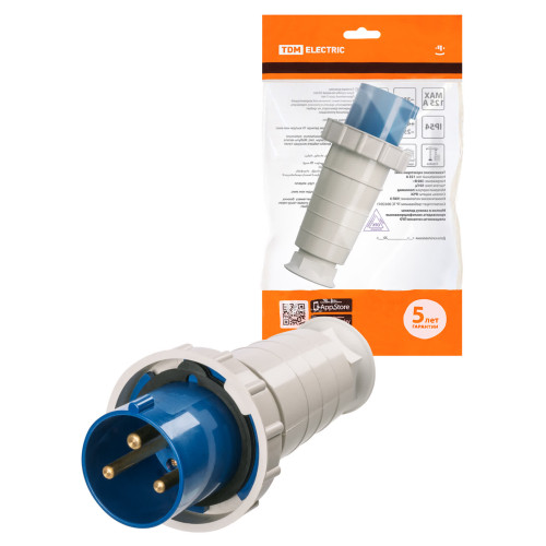 Вилка 033 2Р+РЕ 63А 220В IP54 TDM