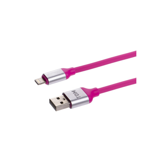 Дата-кабель, ДК 21, USB - Lightning, 1 м, силиконовая оплетка, розовый, TDM