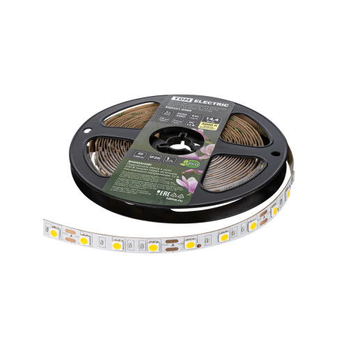 Лента светодиодная SMD5050-60 LED/м-IP20-12 В-14,4 Вт/м-3000 К (5 м) блистер TDM