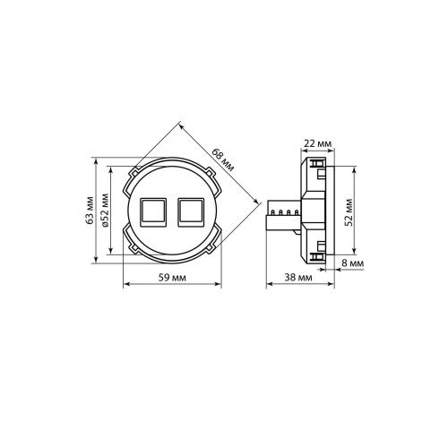 Розетка компьютерная двойная RJ45 платина, 