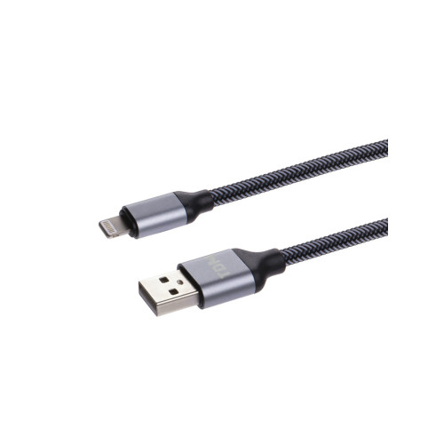 Дата-кабель, ДК 12, USB - Lightning, 1 м, тканевая оплетка, серый, TDM