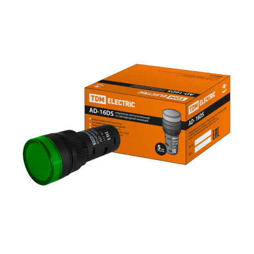 Лампа AD-16DS(LED)матрица d16мм зеленый 110В AC/DC TDM