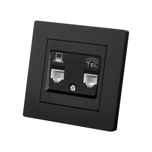Розетка телефонная RJ11 + компьютерная RJ45 черная 